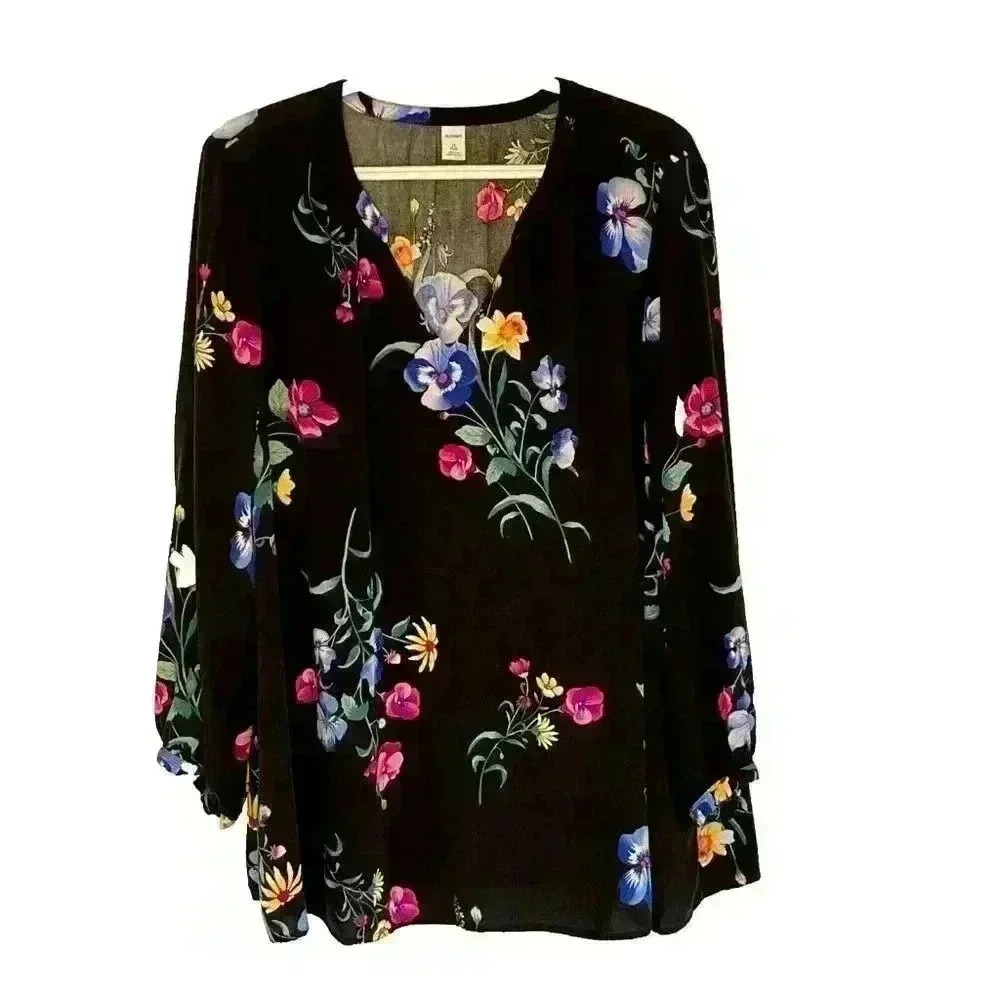 Old Navy womens top 2X Plus v neck 3/4 sleeve floral boho fairy grunge popover